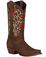 Botas Rodeo Retro Para Dama El General Color Camel Con Flores Rojas
