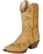 Bota Corta Rodeo Para Mujer Nobuck Color Miel Mariposas Bordadas 51237