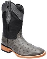 Botas de piel de avestruz gris para hombre con punta cuadrada, estilo rodeo americano, y suela de cuero duradera por White Diamonds.
