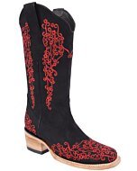 Botas Vaqueras De Mujer Bordada Color Negro-Rojo WD 11-483