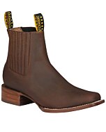 Botín vaquero para hombre en cuero café con suela de cuero y tirantes, modelo El General 45004.