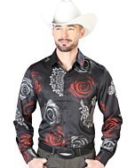 Camisa Casual ESDLC 43672 Negra Con Flores Rojas