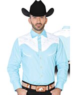 CAMISA CHARRA ANTE/BORDADA EL GENERAL 2019-128 COLOR AZUL CLARO