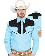 CAMISA CHARRA ANTE/BORDADA EL GENERAL 2019-129 COLOR AZUL