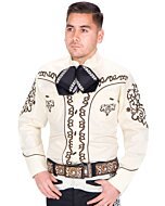 Camisa Charra Color Beige Bordado Café 060 WD 11-845