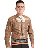 Camisa Charra Tradicional White Diamonds Western Wear 10-867 Herraduras Café