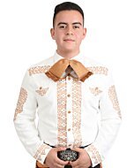 Camisa Charra Blanca Fina De Gamuza Bordado Color Miel WD 11-807