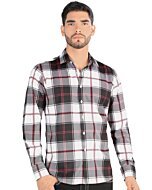 Camisa vaquera para hombre Montero 0814 de manga larga con diseño de cuadros en camel, rojo y negro.