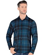 Camisa vaquera para hombre Montero 0814 de manga larga, diseño de cuadros en verde azulado y negro.
