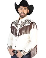 Camisa Vaquera Color Beige Con Bordado Y Barbas Color Café 126700