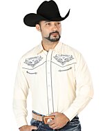 Camisa Beige Bordada Calavera De Toro Con Estrella 126679