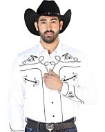 Camisa Blanca Bordada Con Diseño De Soga Y Cabeza De Caballo 126715