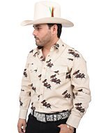 Camisa Vaquera Beige Con Estampado De Caballos WD 11-882