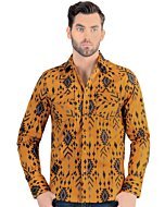 Front view of Men's Camel Long Sleeve Shirt with Tribal Pattern Lamasini 0105.
