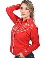 Blusa Vaquera Roja Bordada Flores WD 11-537
