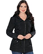Danesi 4044 Black Women's Hooded Jacket with Faux Fur Lining