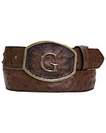 El General 45295 Western belt in genuine brown ostrich leather with "G" buckle.