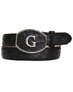 El General 45296 Western belt in genuine ostrich leather, black color, with "G" buckle.