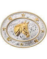 Hebilla Vaquera Ovalada Diseño Caballo Dorado WD 11-1272