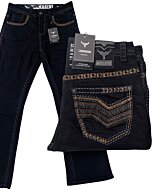 Men’s black bootcut jeans with Western embroidery and contrast stitching – Lamasini 1870