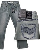 Jeans vaquero gris para hombre con corte bota y bordado Western – Lamasini 1870