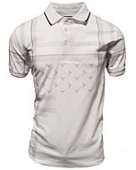 Men's white polo shirt with a subtle bullhorn pattern, crafted with a lightweight cotton-polyester blend by Lamasini.