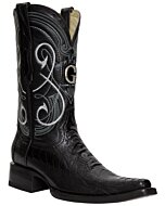 El General 45067 ostrich leg leather cowboy boots in black with Versace toe.