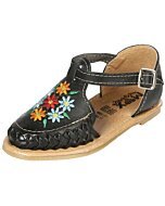 Huarache Artesanal Para Niña Bordado Flores 603481 Negro
