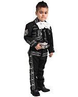 Traje Charro de 3 piezas para niño White Diamonds 10-975 en color negro con bordado y botonadura plateada.