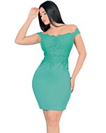 Vestido Para Coctel Color Jade Con Encaje Lamasini 5755
