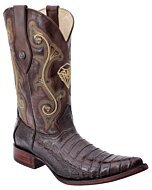 Bota Vaquera Piel Coco Belly, Café, Diseño Artesanal, White Diamonds Boots 10-095