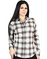 Women's Brown Plaid Western Shirt by El General 44717, Available in Long or Short Sleeve with Regular Buttons