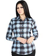 Women’s Cowgirl Shirt in Blue-Black Plaid by El General 44719, Available in Long or Short Sleeve