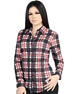 Women’s Western Shirt in White-Red Plaid, Long Sleeve Version – El General 44724