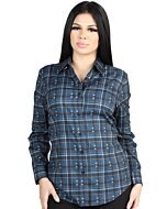 Women’s Western Shirt in Navy-White Plaid, Long Sleeve Version – El General 44723