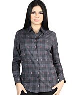 Women’s Western Shirt in Gray-Brown Plaid, Long Sleeve Version – El General 44725