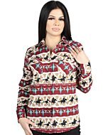 Women's Western Shirt with Cowboy Print in Red and Ivory – El General 44480