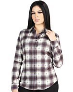 Women's Western Shirt in Beige and Burgundy Plaid, Long Sleeve Version – El General 44730