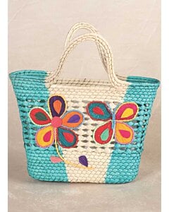Bolsa Artesanal De Palma Natural-Azul 602125