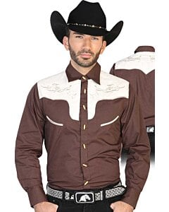 CAMISA CHARRA ANTE/BORDADA EL GENERAL 2019-131 COLOR CAFÉ