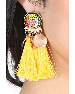 Aretes Artesanales Hilo De Seda Amarillo 602153