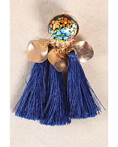 Aretes Artesanales Hilo De Seda Azul Rey 602155