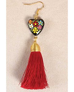 Aretes Artesanales Corazón Hilo De Seda Rojo 602162