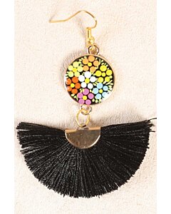 Aretes Artesanales Ruedita Hilo De Seda Negro 602177