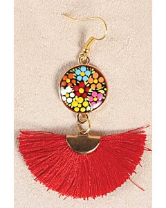 Aretes Artesanales Ruedita Hilo De Seda Rojo 602178
