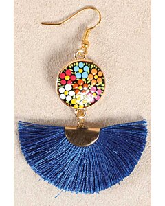Aretes Artesanales Ruedita Hilo De Seda Azul Rey 602179
