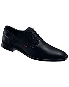 Zapato de vestir en piel negra con panel lateral de malla transpirable y suela ultraligera.