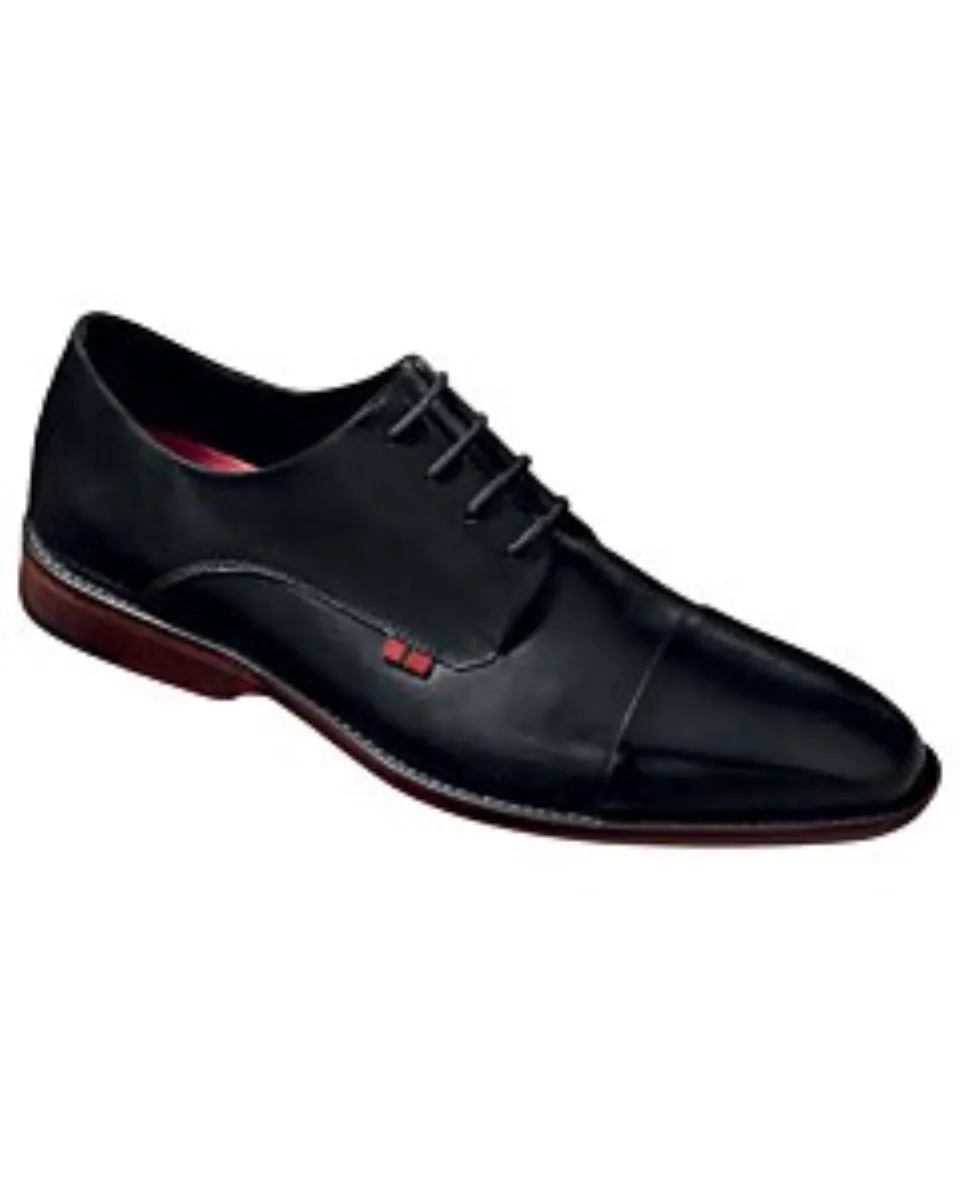 Zapato de vestir elegante de piel negra con diseño cap toe, parte superior transpirable y acabado pulido – Andrea 366-9082.
