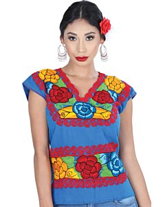 Blusa Bordada Artesanal Zinacantan Azul 601413