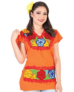 Blusa Bordada Artesanal Zinacantan Naranja 602303